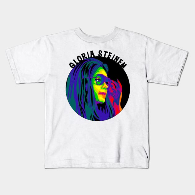 Gloria Steinem Rainbow Portrait Kids T-Shirt by Slightly Unhinged